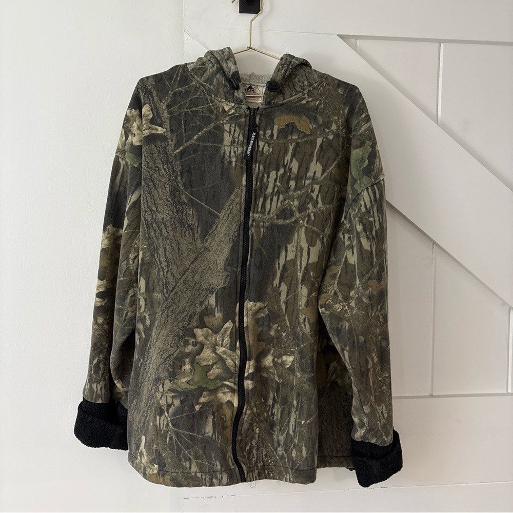 Vintage Black Mountain Hooded Sweatshirt Jacket Camo Hunting USA Fleece Size 2X
